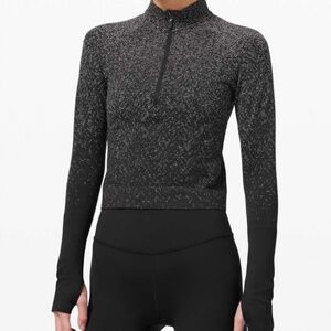 Lululemon Rest Less Cropped 1/2 Zip HFBL/WHT 8